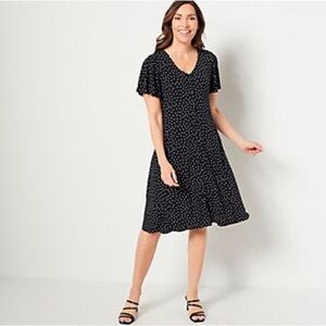 Susan Graver Liquid Knit Button Front Polka Dotted Dress Size Large Petite